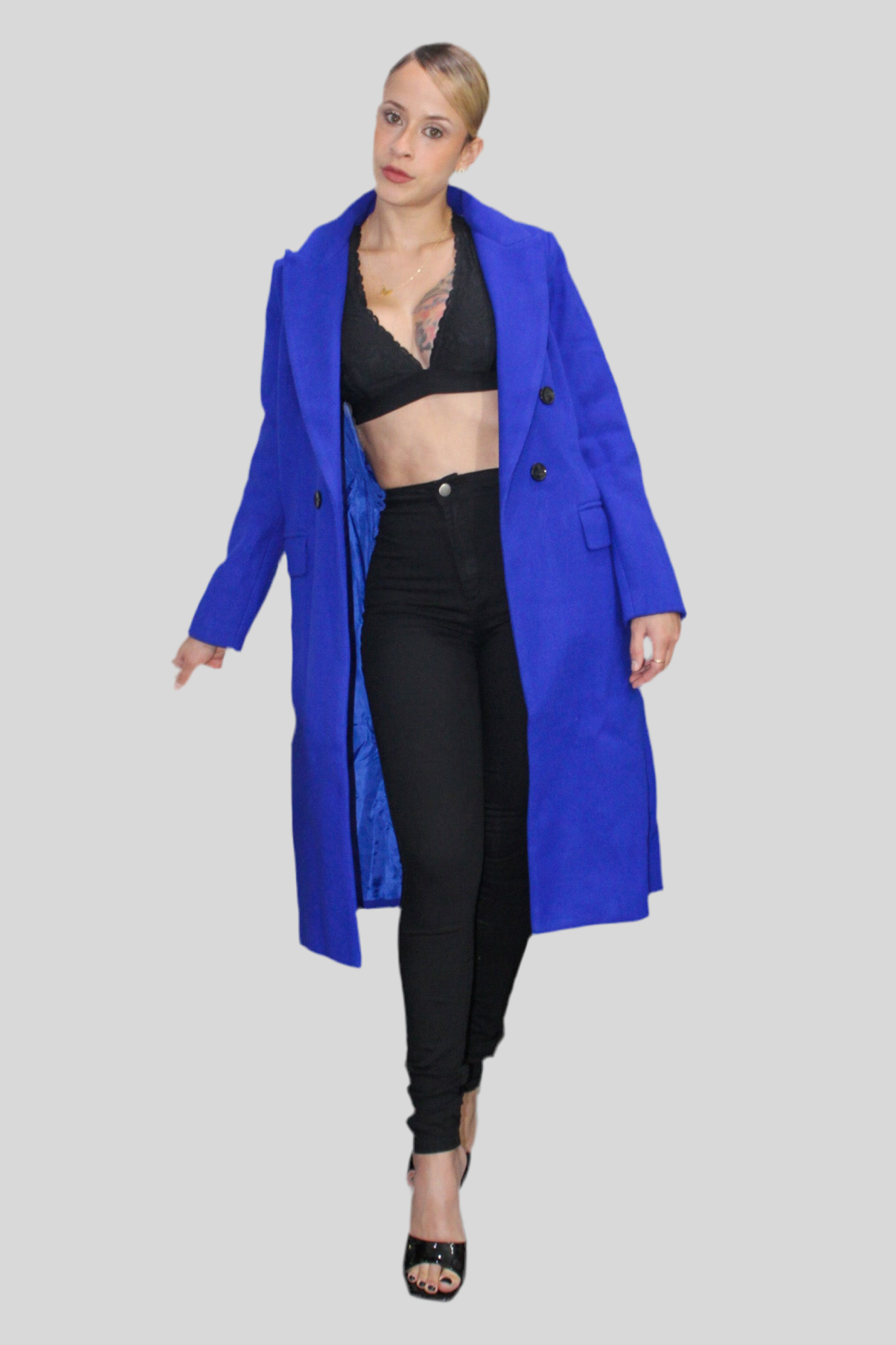 Blue Cute knee-length jacket with buttons