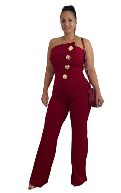 Elegant strapless jumpsuit with gold details